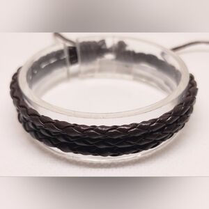 Men's Bracelet Leather Braided Brown New f38‎